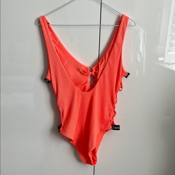 BEBE NWOT Fluorescent Orange Cut-Out One Piece Swimsuit, Size L - Picture 5 of 14